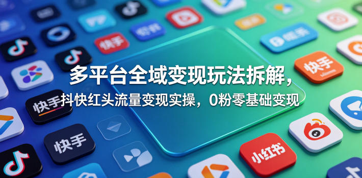 多平台全域变现玩法拆解，抖快红头流量变现实操，0粉零基础变现-木子聊项目