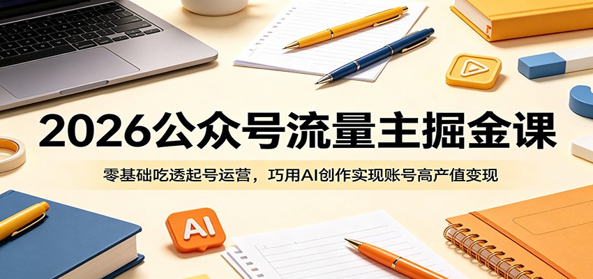 2026公众号流量主掘金课：零基础吃透起号运营，巧用AI创作实现账号高产值变现-木子聊项目