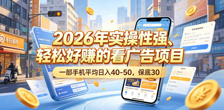 2026年实操性强、轻松好賺的看广告项目，一部手机平均日入40-50，保底30米【揭秘】-木子聊项目