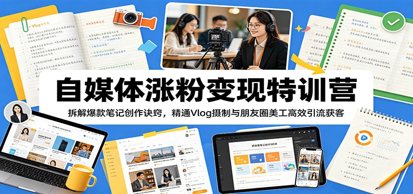 自媒体涨粉变现特训营：拆解爆款笔记创作诀窍，精通Vlog摄制与朋友圈美工高效引流获客-木子聊项目