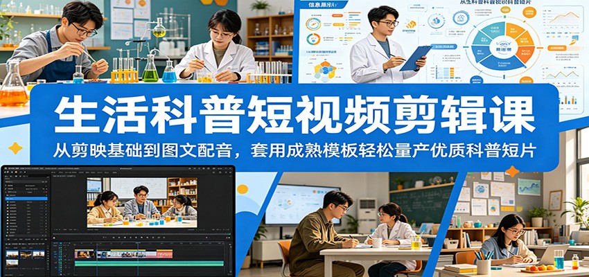 生活科普短视频剪辑课：从剪映基础到图文配音，套用成熟模板轻松量产优质科普短片-木子聊项目