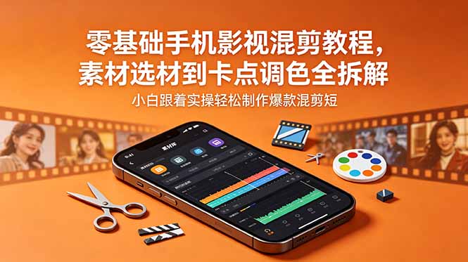 零基础手机影视混剪教程，素材选材到卡点调色全拆解，小白跟着实操轻松制作爆款混剪短片-木子聊项目
