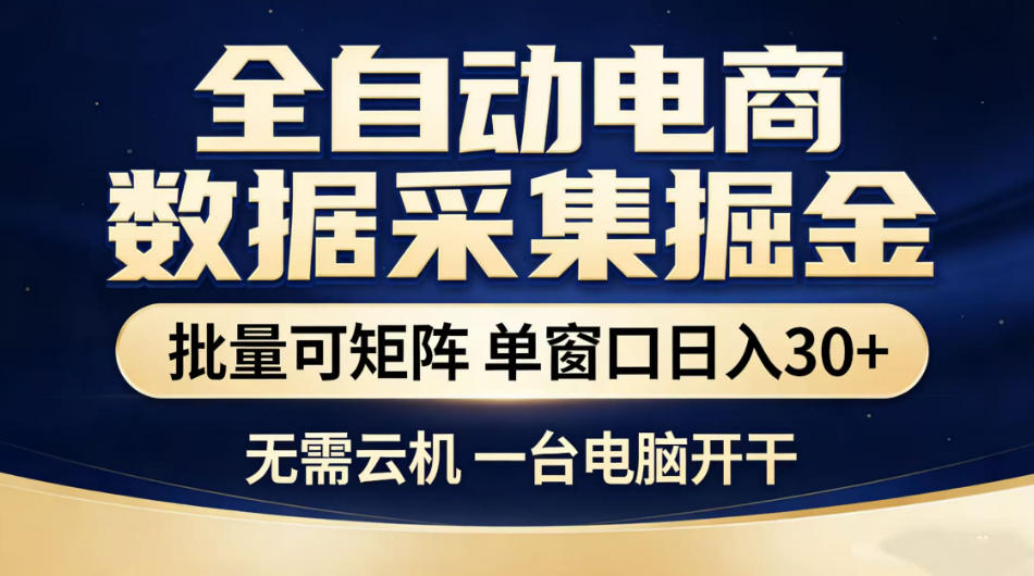 全自动电商数据采集掘金，批量可矩阵单窗口日入30+，无需云机一台电脑开干【揭秘】-木子聊项目