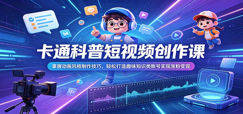 卡通科普短视频创作课:掌握动画风格制作技巧,轻松打造趣味知识类账号实现涨粉变现-木子聊项目