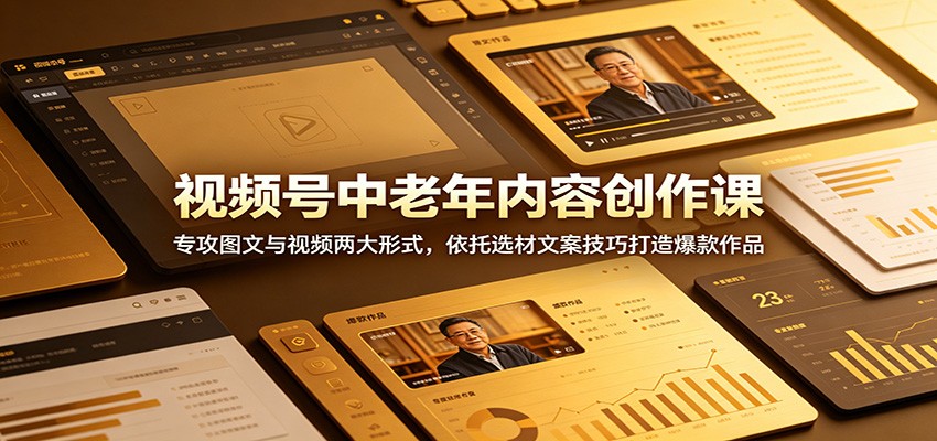 视频号中老年内容创作课：专攻图文与视频两大形式，依托选材文案技巧打造爆款作品-木子聊项目
