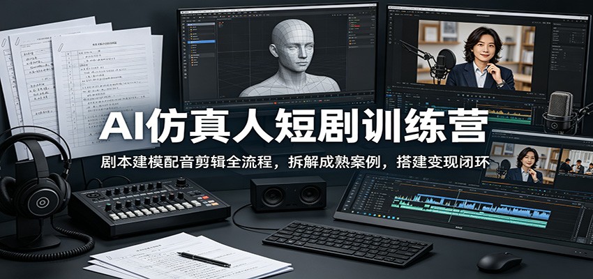AI仿真人短剧训练营：剧本建模配音剪辑全流程，拆解成熟案例，搭建变现闭环-木子聊项目