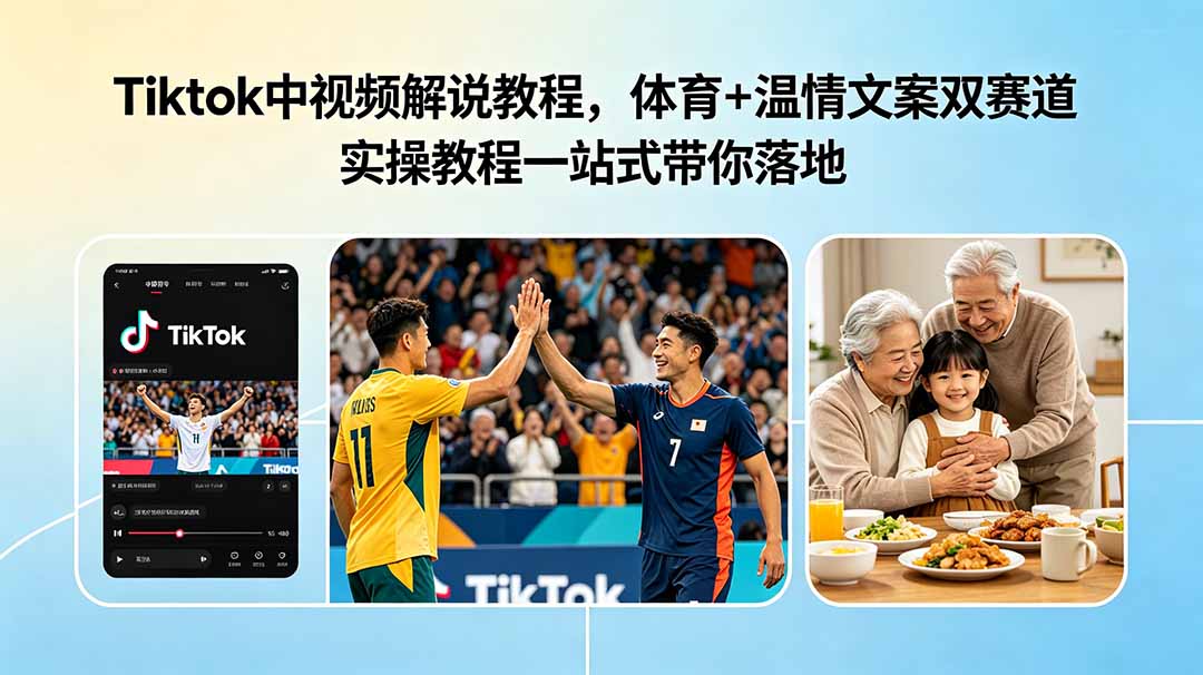 Tiktok中视频解说教程，体育+温情文案双赛道实操教程一站式带你落地-木子聊项目
