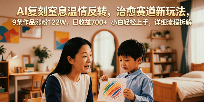 AI复刻窒息温情反转，治愈赛道新玩法，9条作品涨粉122W，日收益700+ 小白轻松上手，详细流程拆解-木子聊项目