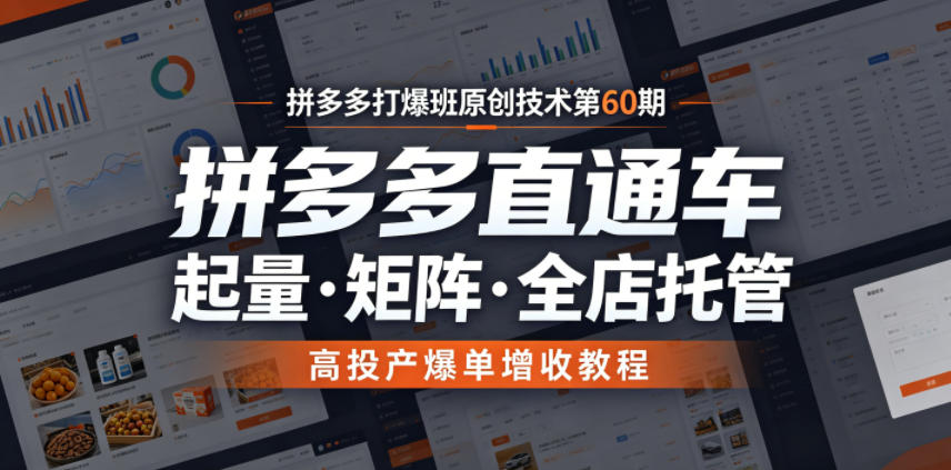 拼多多打爆班原创技术第60期，拼多多直通车，起量・矩阵・全店托管，高投产爆单增收教程-木子聊项目