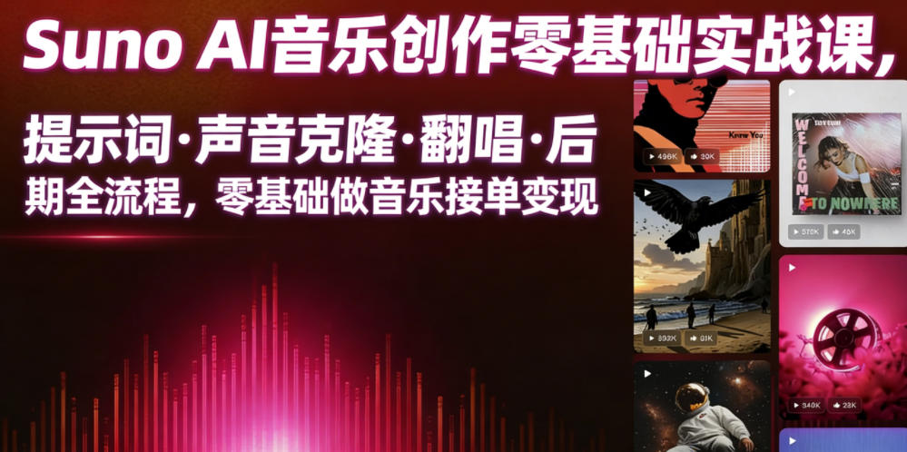 Suno AI音乐创作实战课，提示词・声音克隆・翻唱・后期全流程，零基础做音乐接单变现-木子聊项目