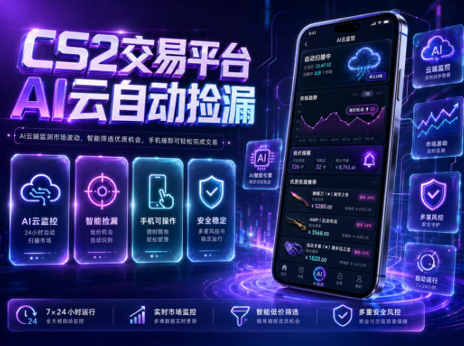 CS2交易平台AI云自动捡漏，多年稳定运行，无需手机，支持任何形式验证，日入300+【揭秘】-木子聊项目