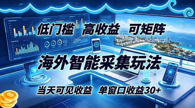 海外智能采集玩法，低门槛高单价可矩阵，当天可见收益，单窗口30+-木子聊项目