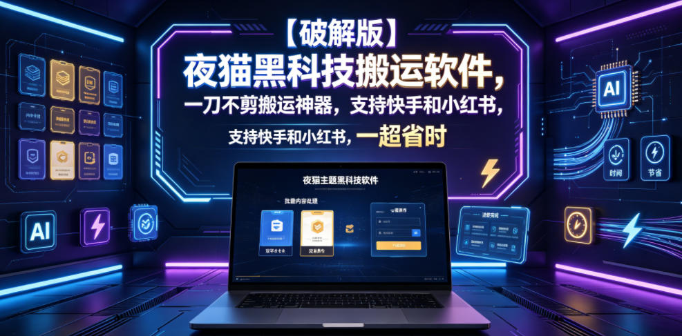 【破解版】夜猫黑科技搬运软件，一刀不剪搬运神器，支持快手和小红书，一键搬运超省时！-木子聊项目