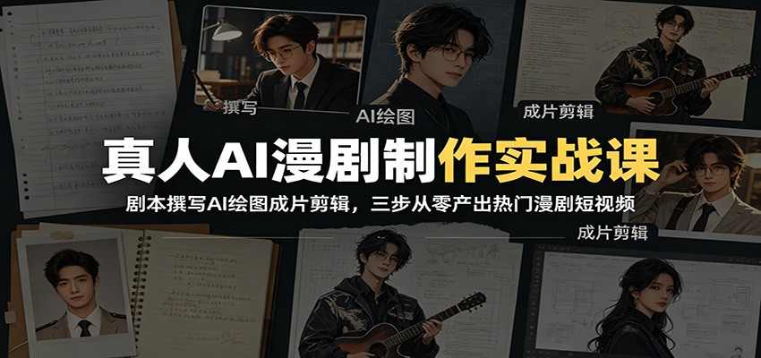 真人AI漫剧制作实战课：剧本撰写AI绘图成片剪辑，三步从零产出热门漫剧短视频-木子聊项目