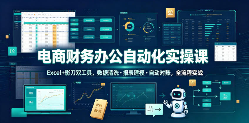 电商财务办公自动化实操课，Excel+影刀双工具，数据清洗・报表建模・自动对账，全流程实战-木子聊项目