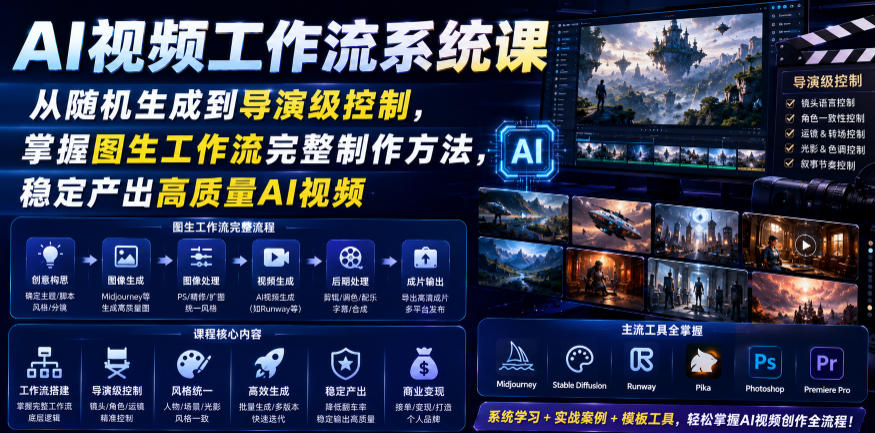 AI视频工作流系统课，从随机生成到导演级控制，掌握图生工作流完整制作方法，稳定产出高质量AI视频-木子聊项目