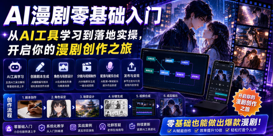 AI漫剧零基础入门，从AI工具学习到落地实操，开启你的漫剧创作之旅-木子聊项目