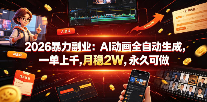 2026暴力副业：AI动画全自动生成，一单上千，月稳2W，永久可做【揭秘】-木子聊项目
