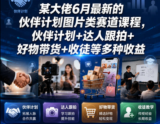 某大佬6月最新的伙伴计划图片类赛道课程，伙伴计划+达人跟拍+好物带货+收徒等多种收益-木子聊项目