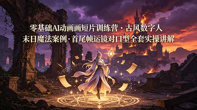 零基础AI动画短片训练营，古风数字人末日魔法案例，首尾帧运镜对口型全套实操讲解-木子聊项目