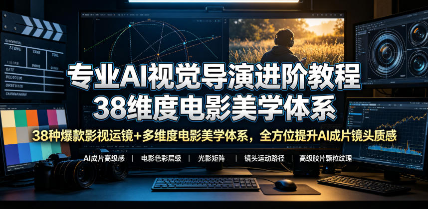 专业AI视觉导演进阶教程，38种爆款影视运镜+多维度电影美学体系，全方位提升AI成片高级感与镜头质感-木子聊项目