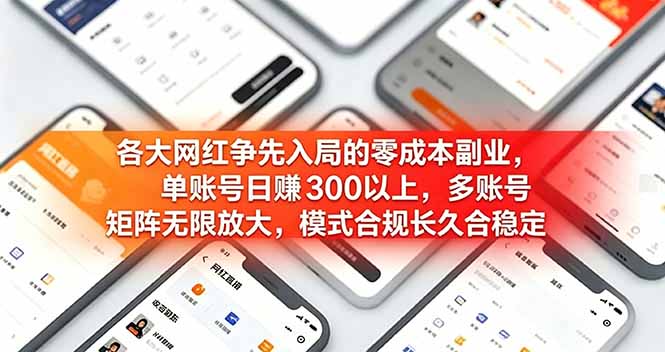 各大网红争先入局的零成本副业，单账号日赚 300 以上，多号矩阵可放大，模式合规长久稳定！-木子聊项目
