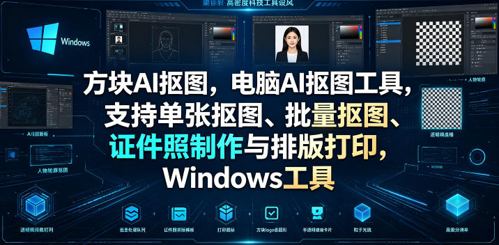 方块AI抠图，电脑AI抠图工具，支持单张抠图、批量抠图、证件照制作与排版打印，Windows工具-木子聊项目