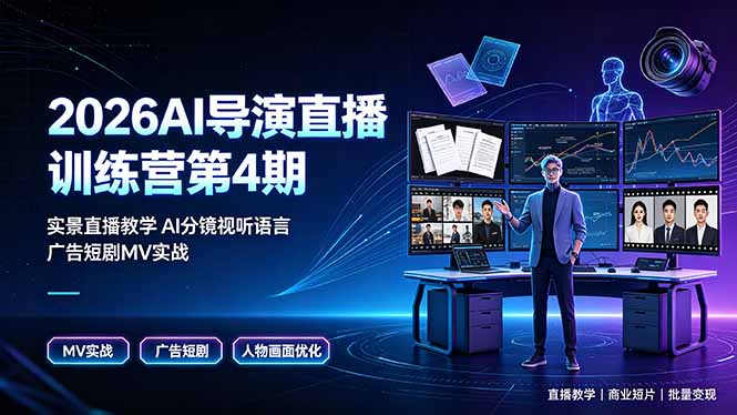 2026AI导演直播训练营第4期，实景直播教学AI分镜视听语言，广告短剧MV实战，解决人物画面崩坏痛点-木子聊项目