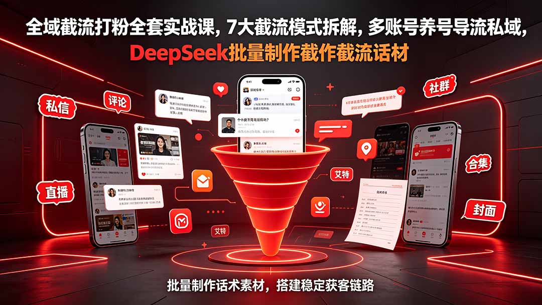全域截流打粉全套实战课，7大截流模式拆解，多账号养号导流私域，DeepSeek批量制作截流话术素材-木子聊项目