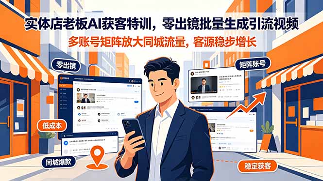 实体店老板AI获客特训，零出镜批量生成引流视频，多账号矩阵放大同城流量，客源稳步增长-木子聊项目