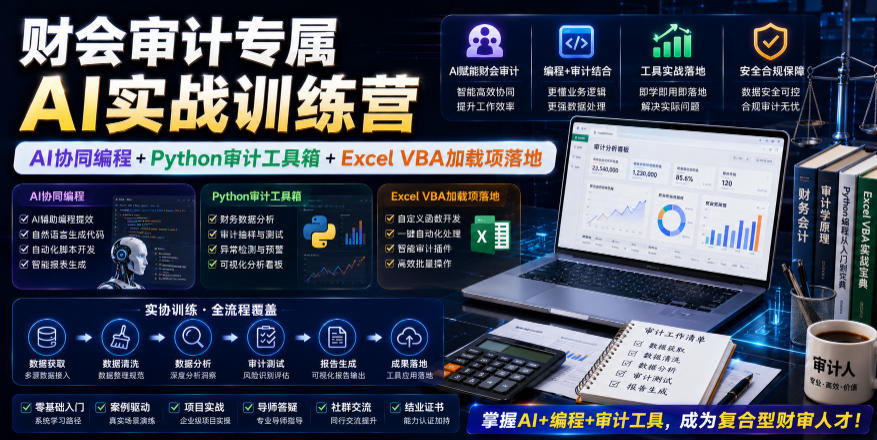 财会审计专属AI实战训练营｜AI协同编程+Python审计工具箱+Excel VBA加载项落地(更新0710)-木子聊项目