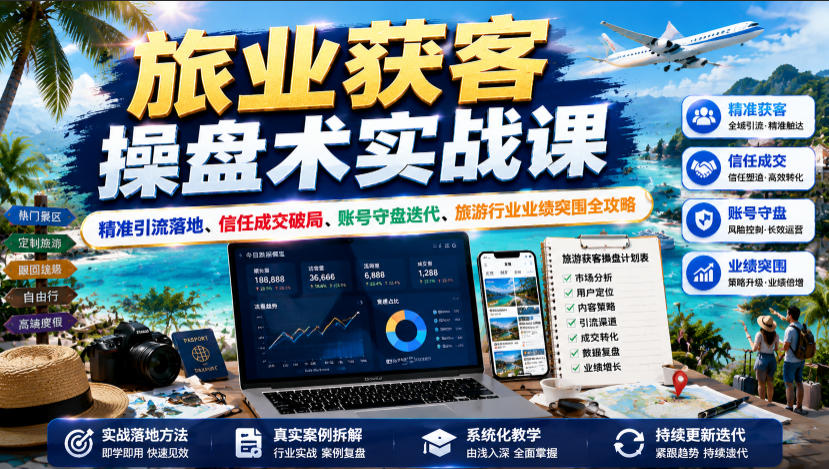 旅业获客操盘术实战课｜精准引流落地、信任成交破局、账号守盘迭代、旅游行业业绩突围全攻略-木子聊项目
