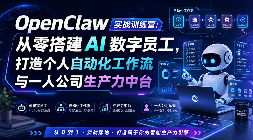 OpenClaw实战训练营：从零搭建AI数字员工，打造个人自动化工作流与一人公司生产力中台-木子聊项目