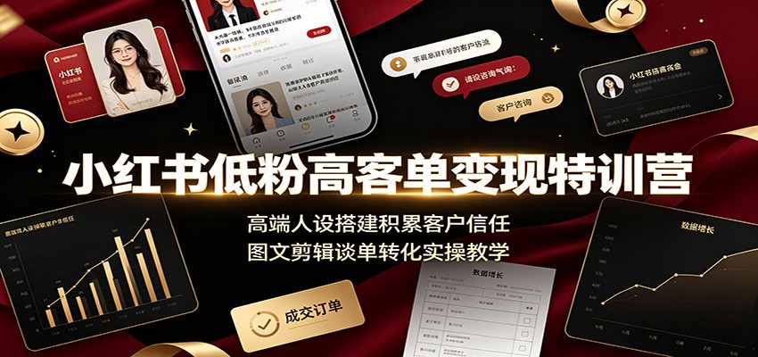 小红书低粉高客单变现特训营：高端人设搭建积累客户信任，图文剪辑谈单转化实操教学-木子聊项目