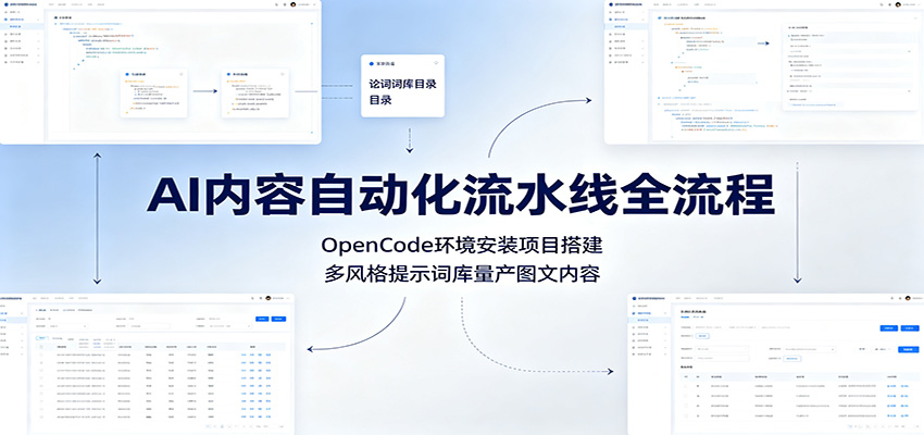 AI内容自动化流水线全流程：OpenCode环境安装项目搭建，多风格提示词库量产图文内容-木子聊项目