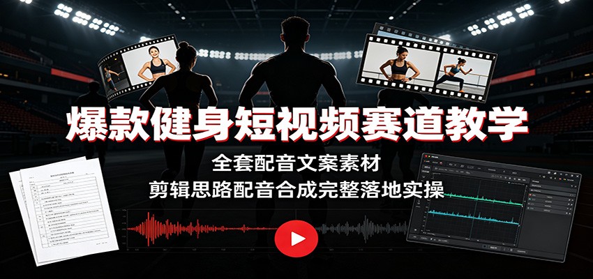 爆款健身短视频赛道教学：全套配音文案素材，剪辑思路配音合成完整落地实操-木子聊项目
