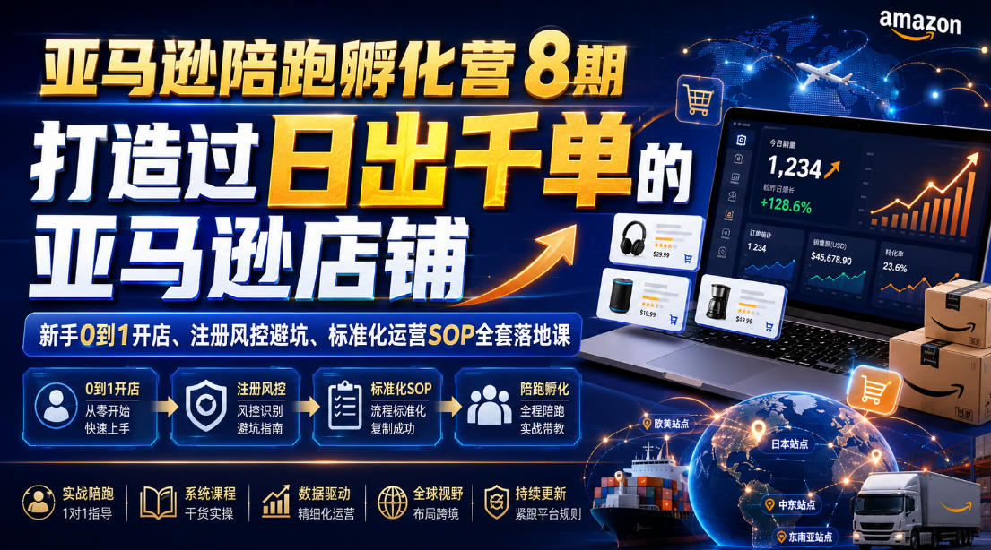 亚马逊陪跑孵化营8期，打造过日出千单的亚马逊店铺，新手0到1开店、注册风控避坑、标准化运营SOP全套落地课-木子聊项目