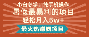 2024暑假最赚钱的项目，简单无脑操作，每单利润最少500+，轻松月入5万+-木子聊项目