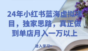 24年小红书蓝海虚拟项目，独家思路，真正做到单店月入一万以上。-木子聊项目