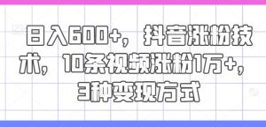 日入600+,抖音涨粉技术,10条视频涨粉1万+,3种变现方式【揭秘】-木子聊项目