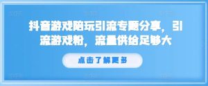 抖音游戏陪玩引流专题分享，引流游戏粉，流量供给足够大-木子聊项目