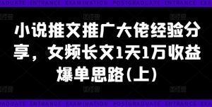 小说推文推广大佬经验分享，女频长文1天1万收益爆单思路(上)-木子聊项目