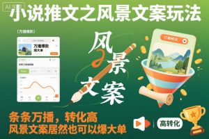 小说推文之风景文案玩法，条条万播，转化高，风景文案居然也可以爆大单！-木子聊项目