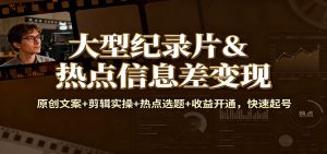 大型纪录片&热点信息差变现：原创文案+剪辑实操+热点选题+收益开通，快速起号-木子聊项目