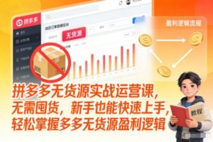 拼多多无货源实战运营课,无需囤货,新手也能快速上手,轻松掌握多多无货源盈利逻辑-木子聊项目