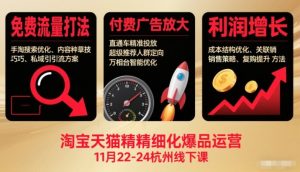 淘宝天猫精细化爆品运营11月22-24杭州线下课，免费流量打法+付费广告放大+利润增长(音频+文档)-木子聊项目