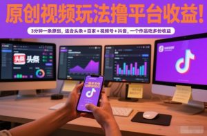 原创视频玩法撸平台收益，3分钟一条原创，适合头条+百家+视频号+抖音，一个作品吃多份收益-木子聊项目