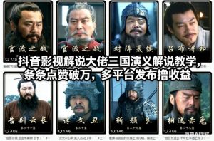 抖音影视解说大佬三国演义解说教学，条条点赞破万，多平台发布撸收益-木子聊项目