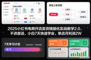 2025小红书电商开店卖货精细化实战教学2.0，不讲废话，小白7天快速学会，单店月利润2W-木子聊项目