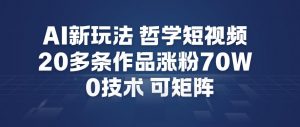 AI新玩法哲学短视频制作教学，20多条作品涨粉70W，0成本赛道，可矩阵-木子聊项目
